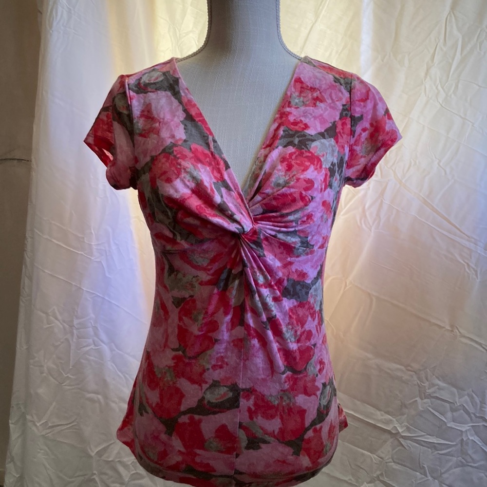 INC PINK SHIRT!! Low v neck, twist, fitted to size.